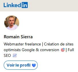 Profil linkedin de romain sierra webmaster freelance à Toulouse